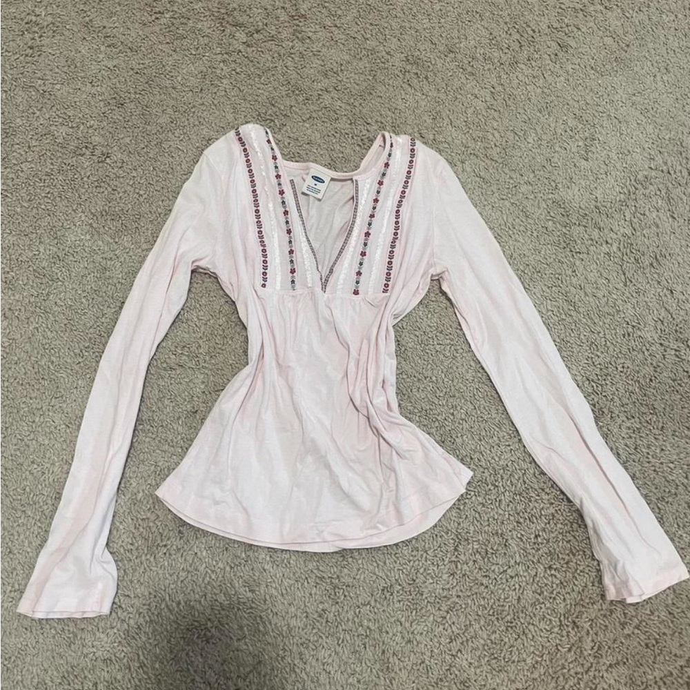 Free People Light Pink Embroidered Blouse